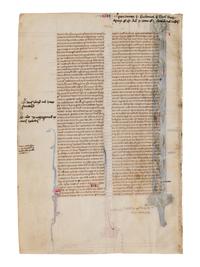 VIE DE SAINT DENIS ATELIER (active Paris, c. 1240-1260) Four leaves from a Bible, including one spectacular historiated initial ‘I’ of the Six Days of Creation and Christ Blessing, one historiated initial ‘D’ of David in Prayer, and one historiated initial D of Solomon with a rod, in Latin, illuminated manuscript on parchment [France, Paris, c. 1240-1260]