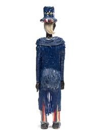 A Folk Art Painted String, Papier Mache and Hair Uncle Sam Figure