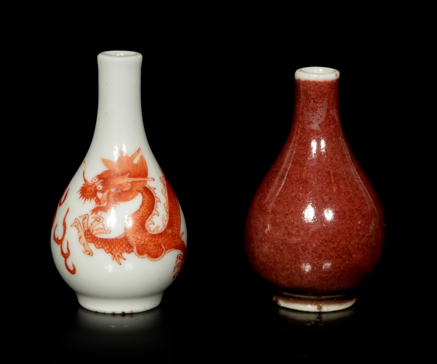 Two Porcelain Bottle Vase-Form Snuff Bottle