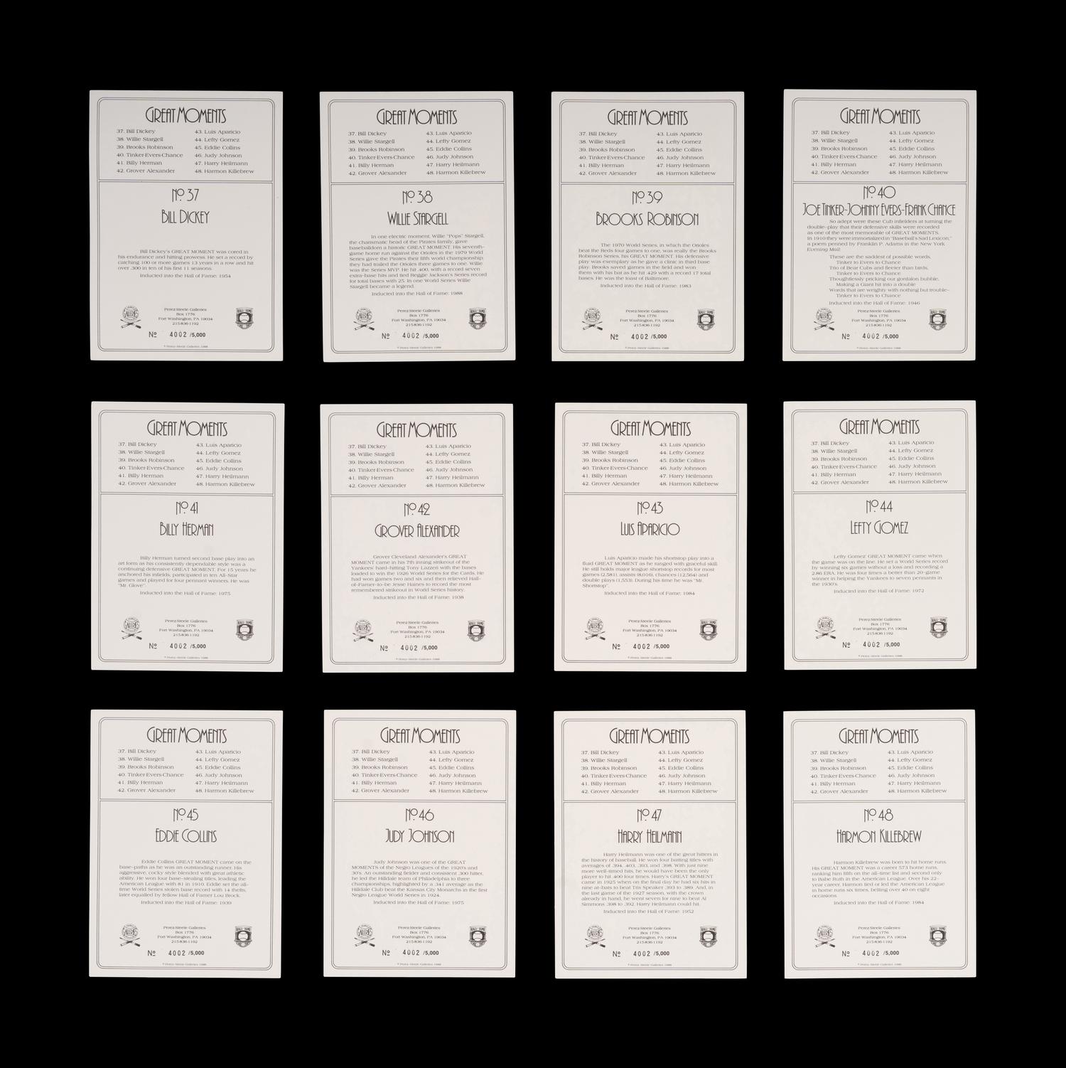 A Complete Run of 1984-97 Series One Through Nine Perez-Steele Baseball Hall of Fame Great Moments Cards