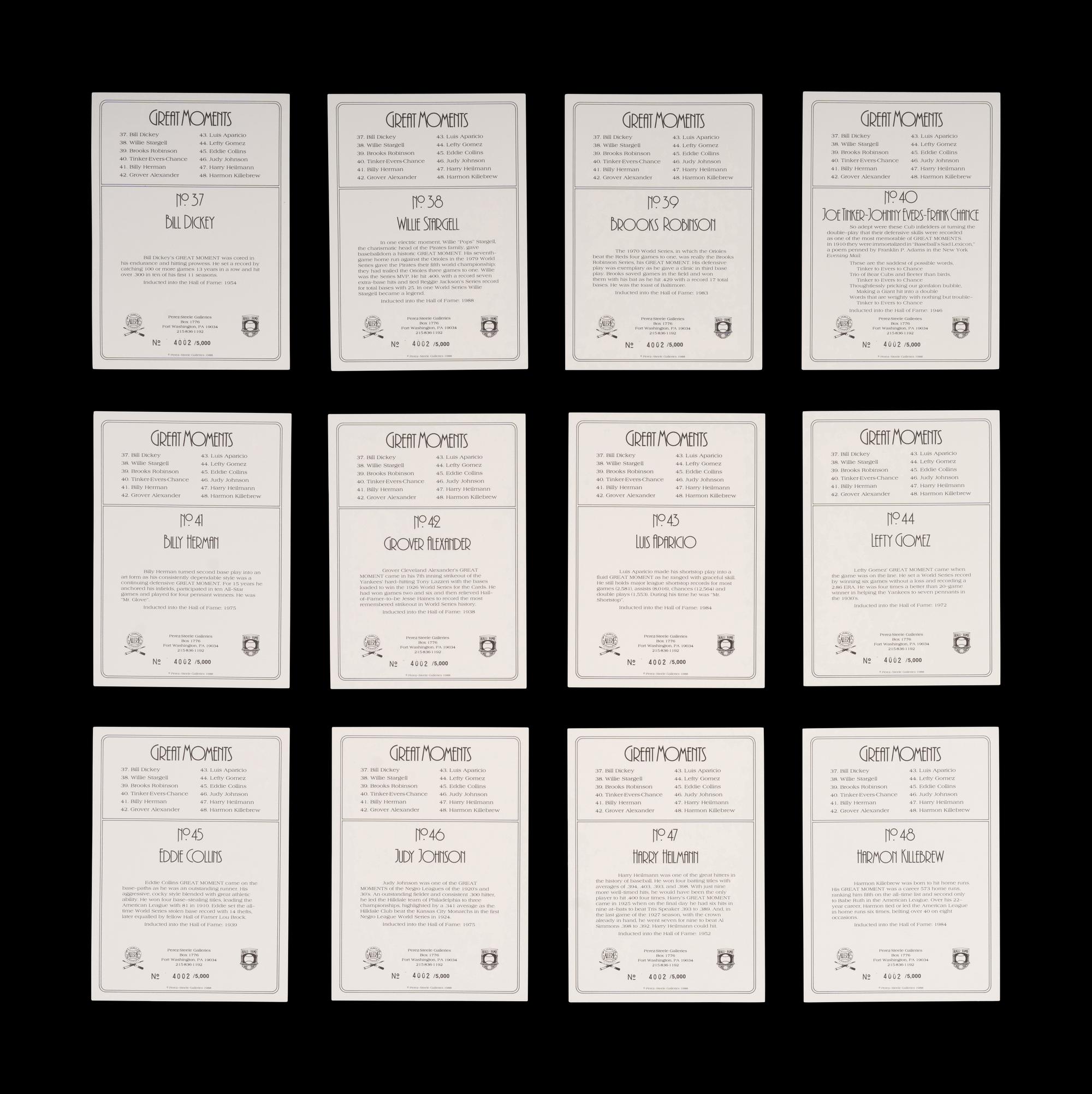 A Complete Run of 1984-97 Series One Through Nine Perez-Steele Baseball Hall of Fame Great Moments Cards