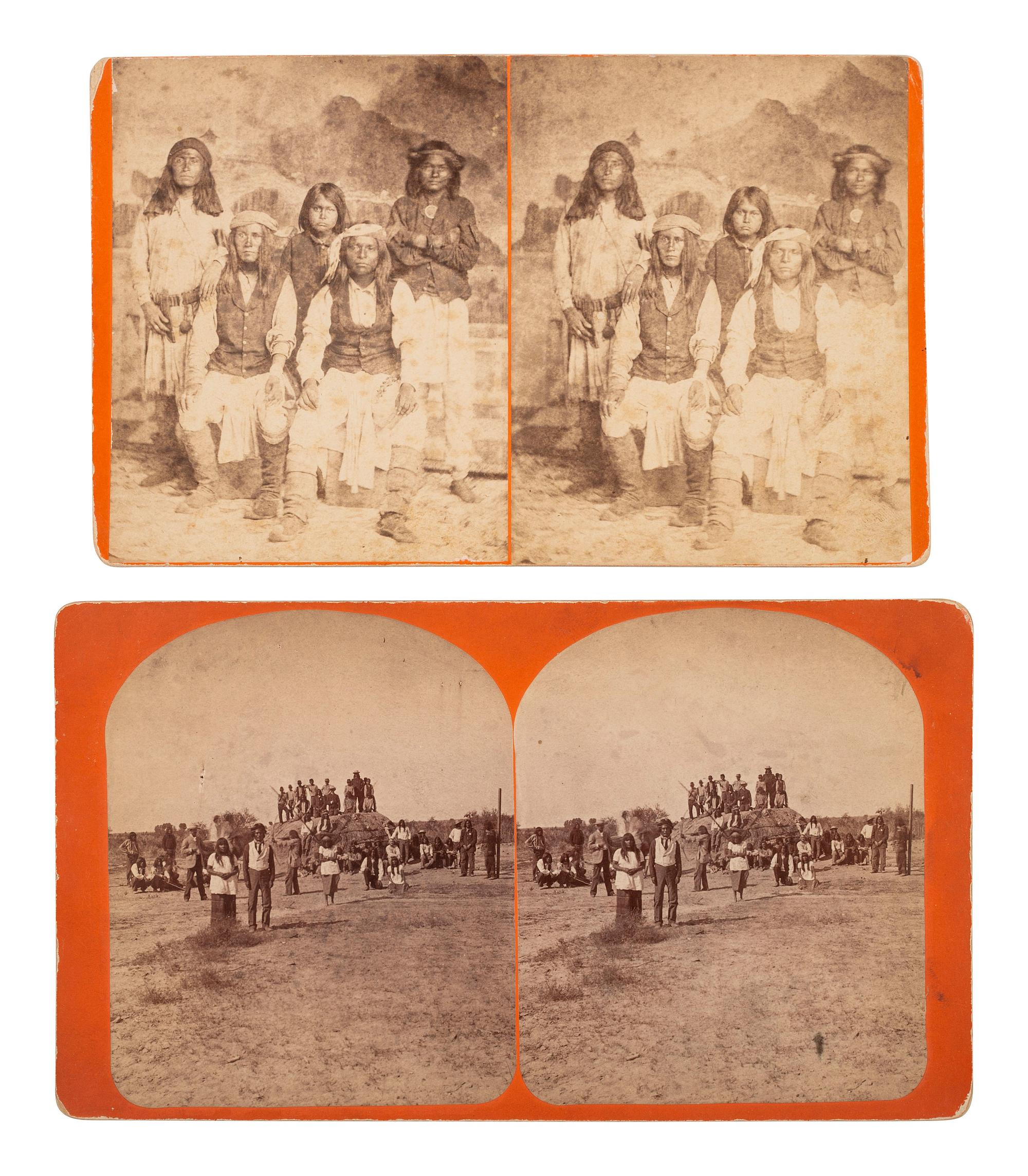 [NATIVE AMERICANS]. ROTHROCK, G.H. (1843-1924), photographer. A group of 2 stereoviews of Apache subjects. Phoenix, AZ.