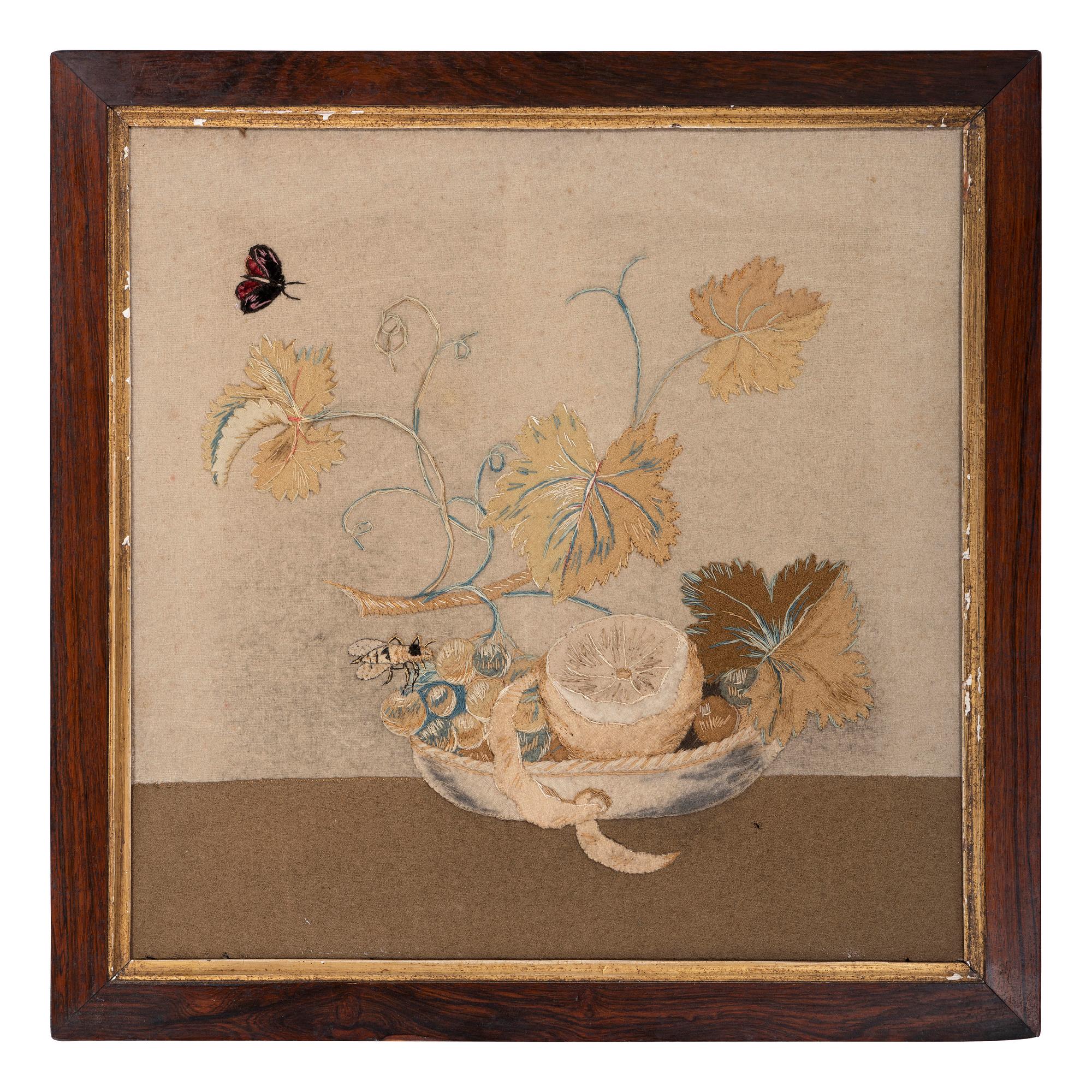 Two Embroidered Feltwork Pictures of Fruit