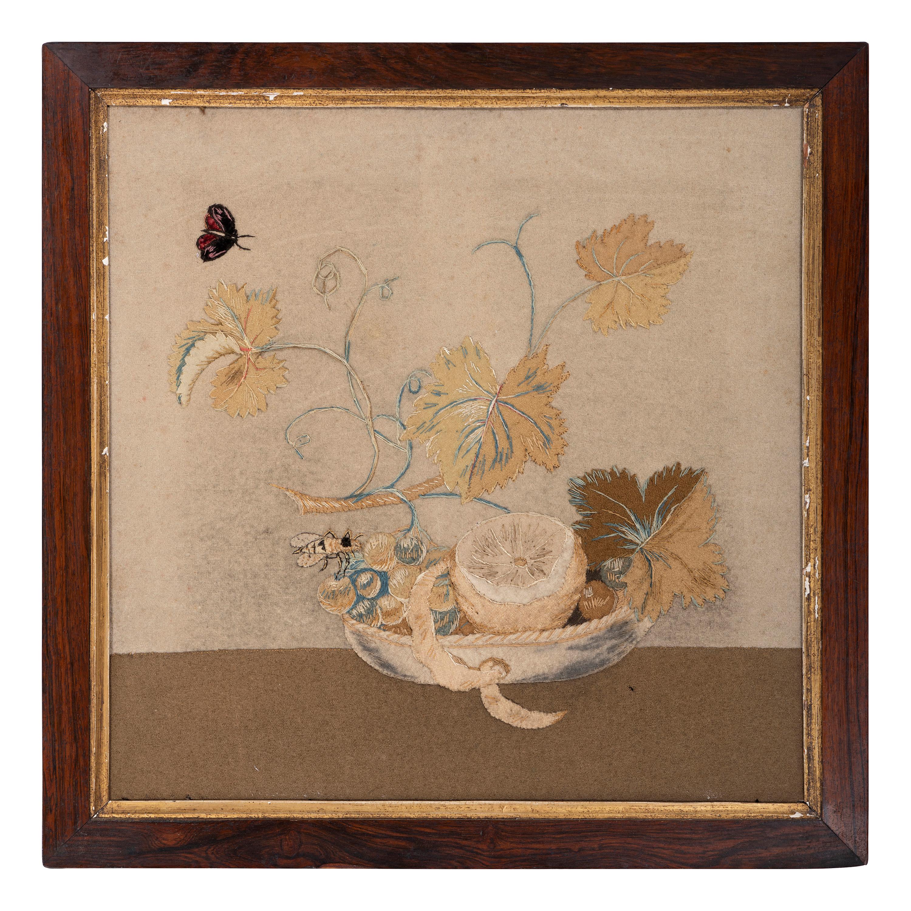 Two Embroidered Feltwork Pictures of Fruit