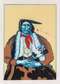 Fritz Scholder, (American, 1937-2005), Reclining Indian Woman and Indian Woman with Feather Fan
