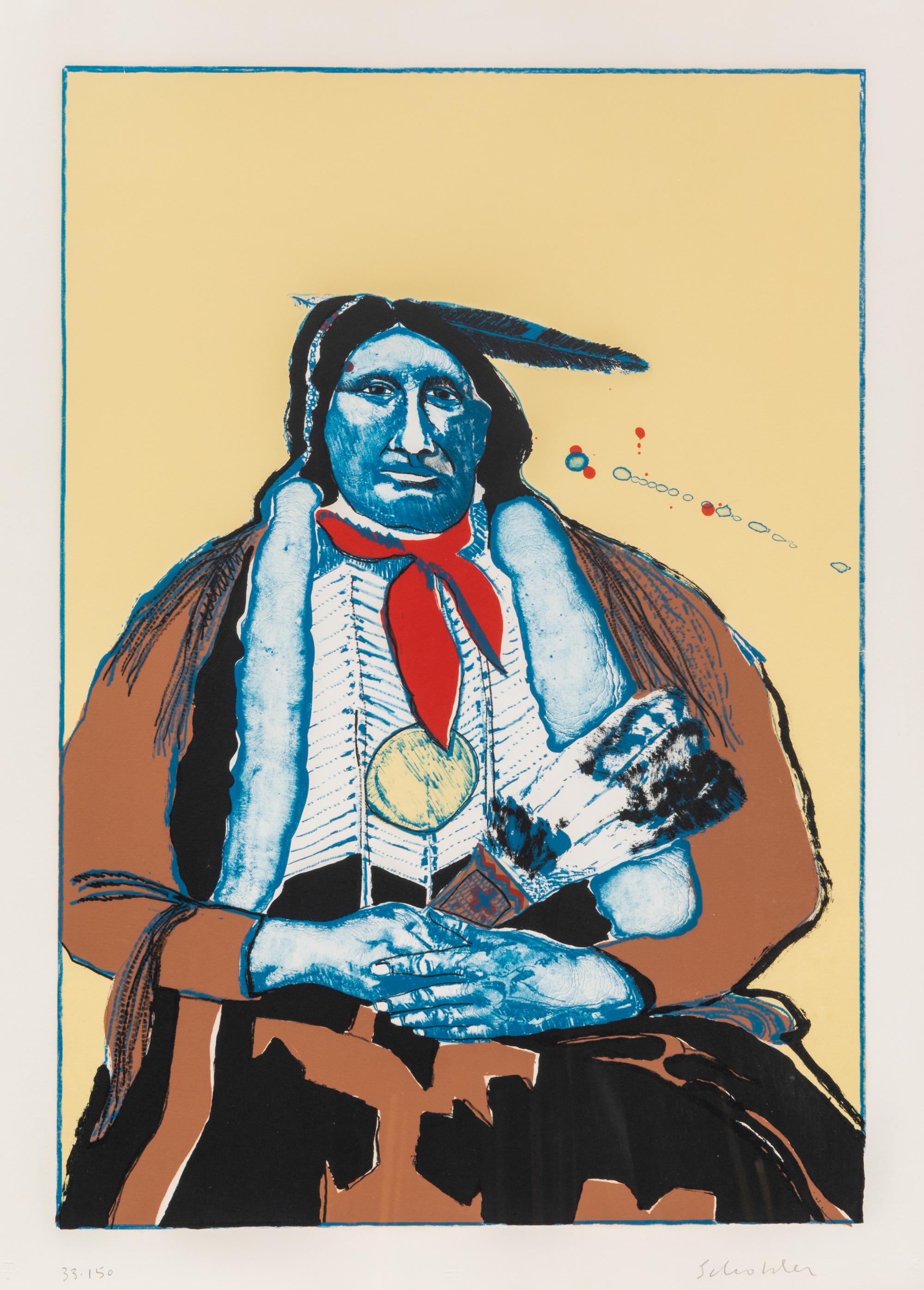 Fritz Scholder, (American, 1937-2005), Reclining Indian Woman and Indian Woman with Feather Fan