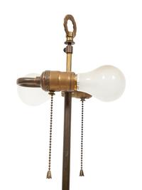 A Regency Style Red Tole Table Lamp with Silver/Gilt Decoration