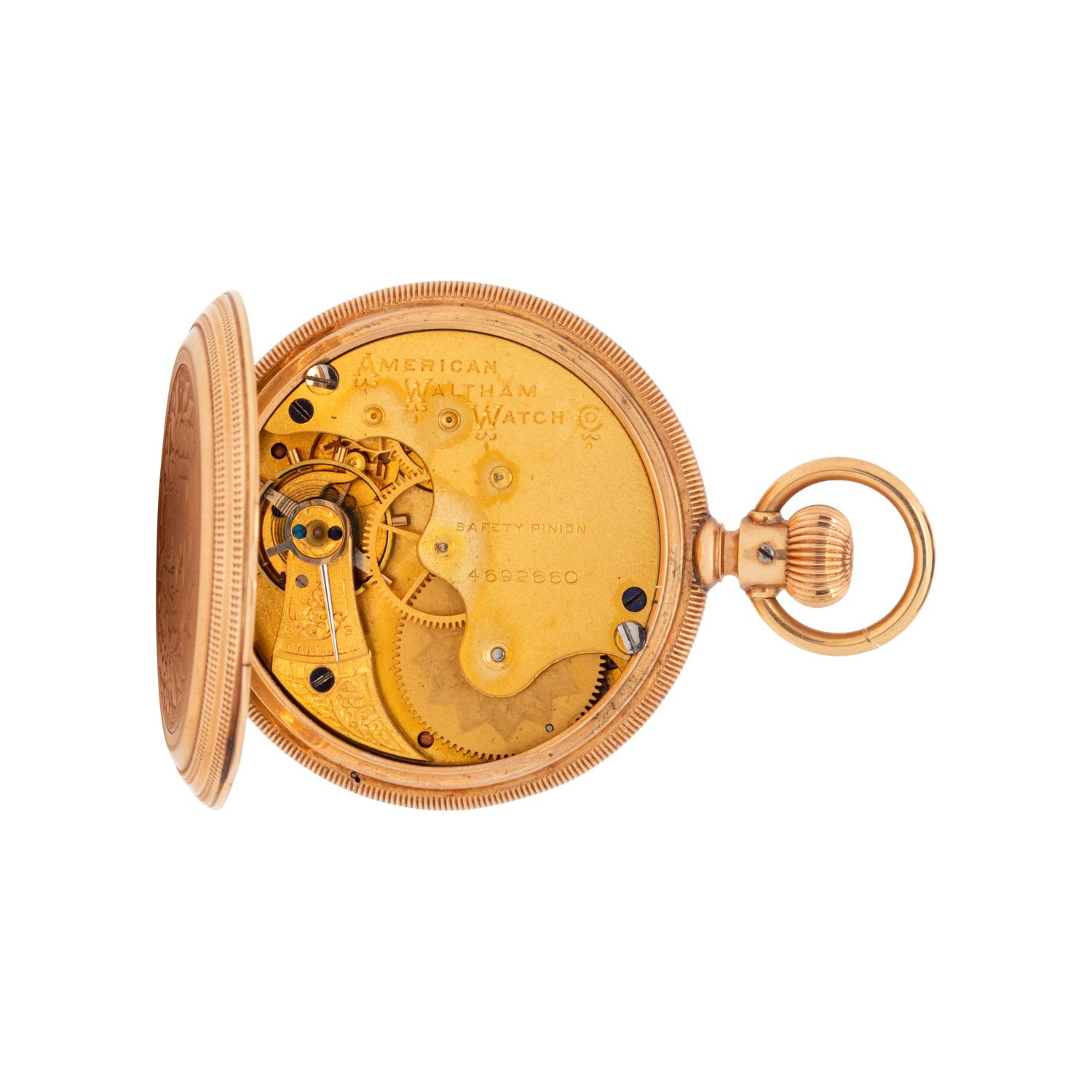 WALTHAM, 14K YELLOW GOLD HUNTER CASE POCKET WATCH
