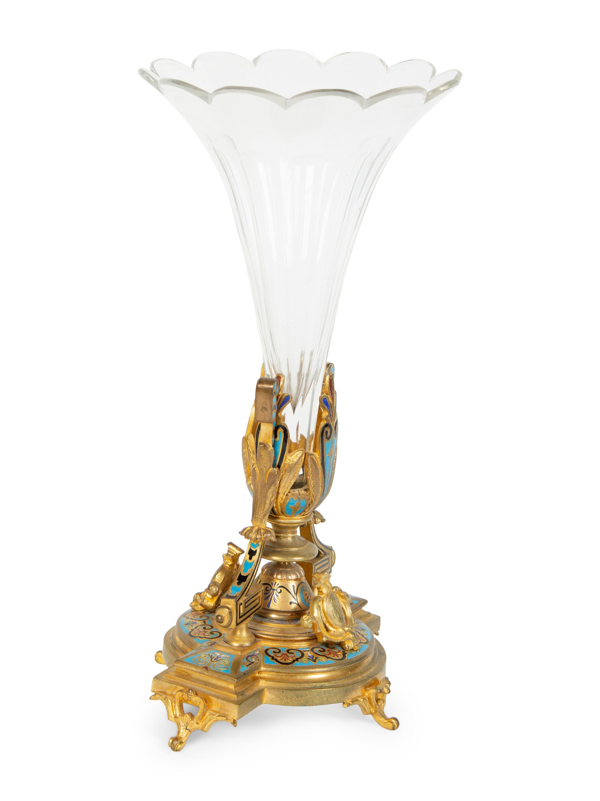 A Napoleon III Gilt Bronze and Champleve Enamel Glass Centerpiece — ALPHONSE GIROUX, PARIS, 19TH CENTURY