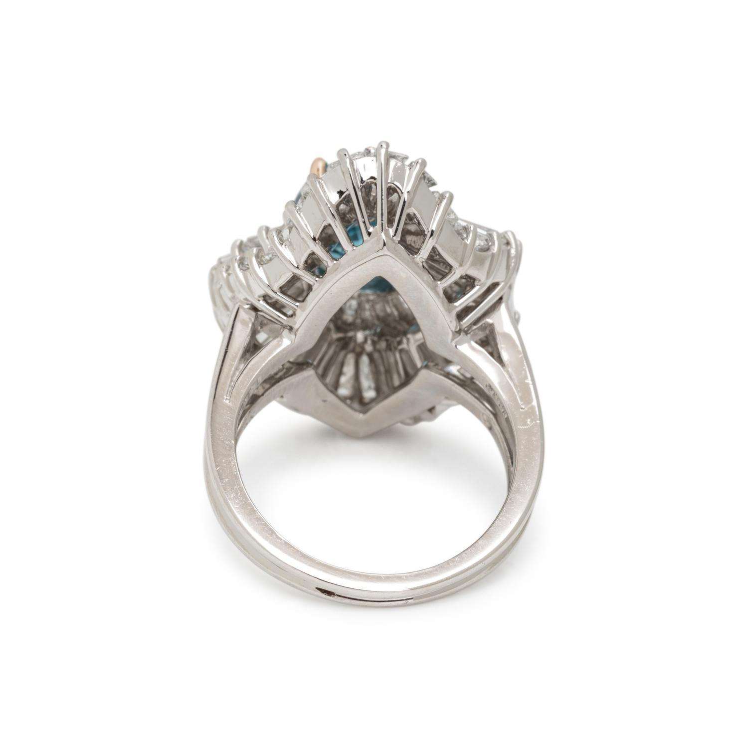 BLUE ZIRCON AND DIAMOND BALLERINA MOUNTING BY OSCAR HEYMAN
