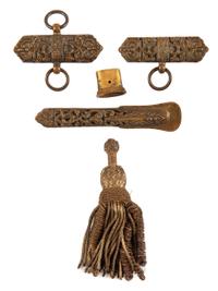 [CIVIL WAR - EQUIPMENT]. Civil War scabbard mounts and golden wire sword knot tassle.