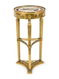 An Italian Neoclassical Gilt Metal and Pietra Dura Inset Table