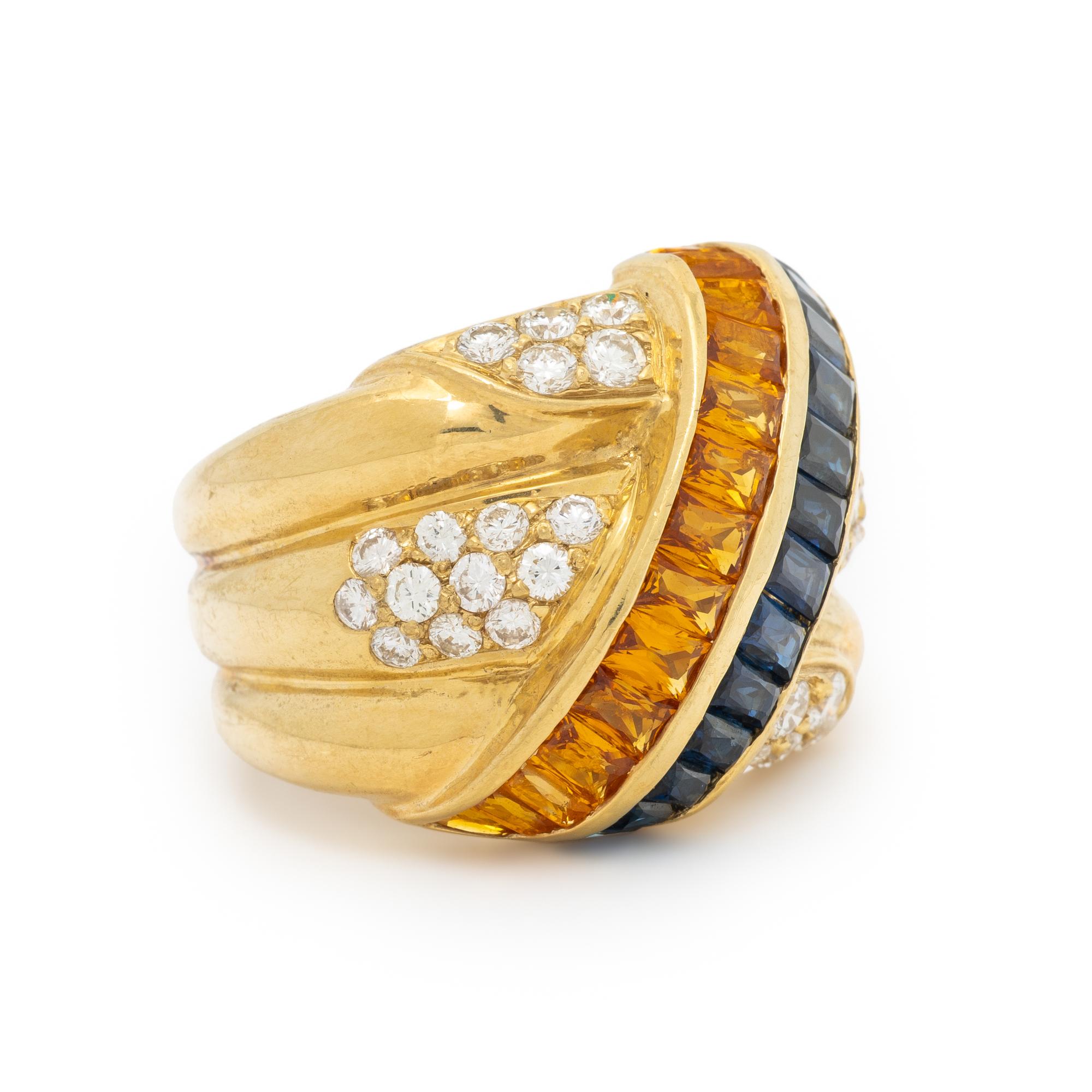 LEVIAN, DIAMOND, SAPPHIRE, AND YELLOW GOLD RING
