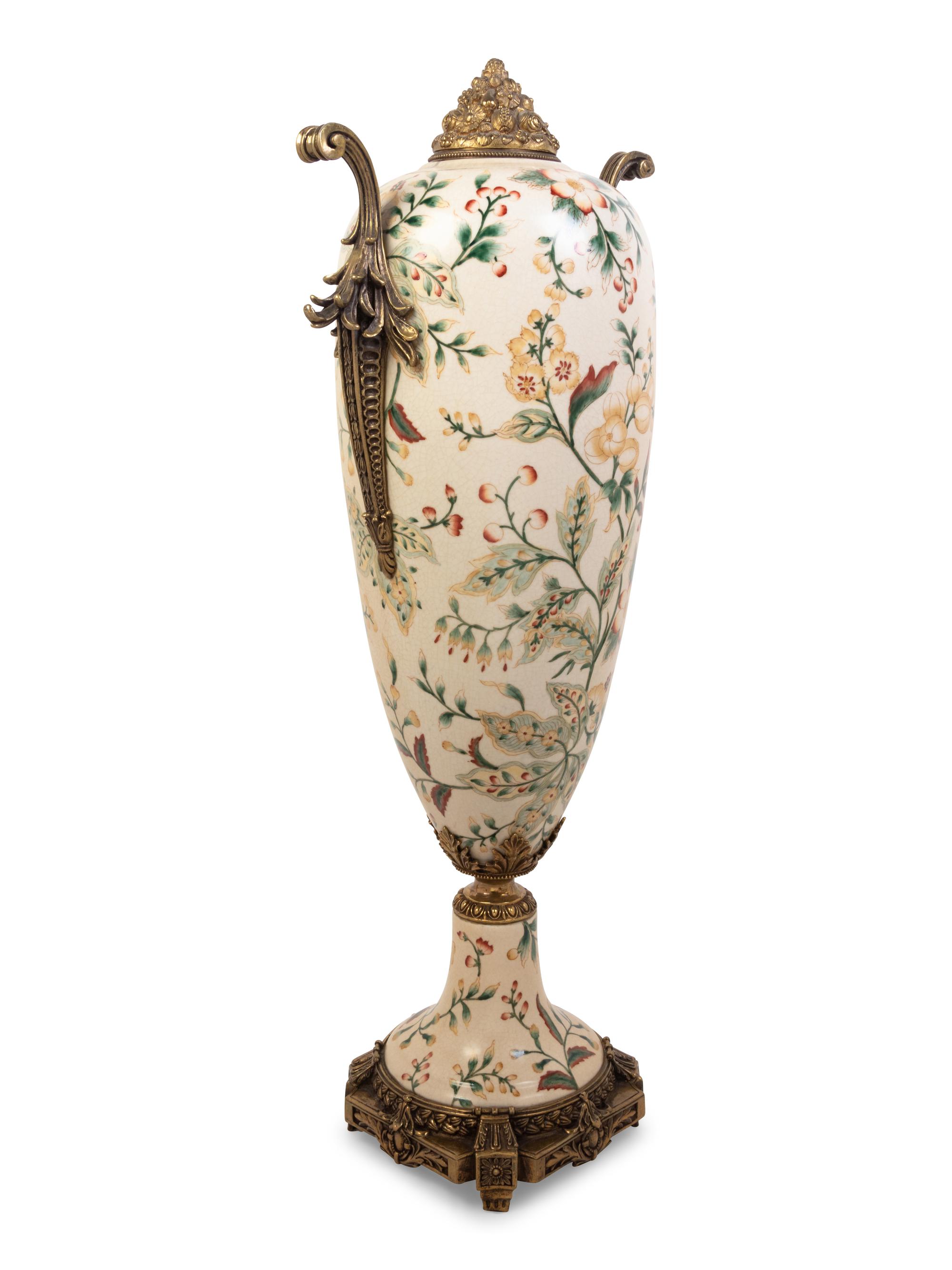 A Continental Gilt Bronze Mounted Porcelain Vase
