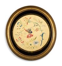 A Pair of Chinese Embroidered Silk Roundels in Gilt Frames