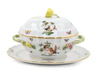 A Herend Porcelain Rothschild Bird Soup Tureen and Underplate