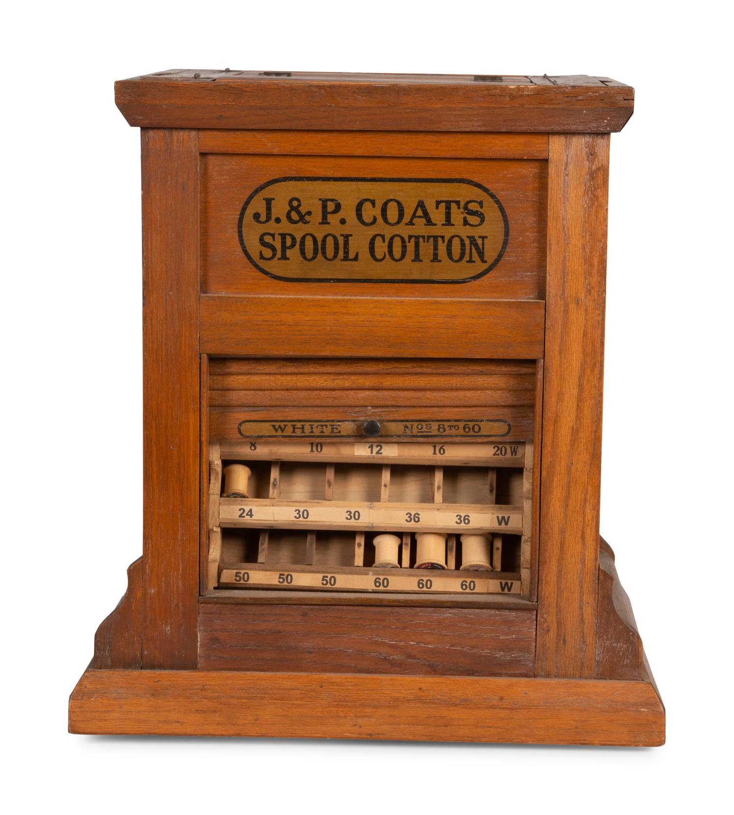 A J. & P. Coats Stenciled Oak Spool Cabinet