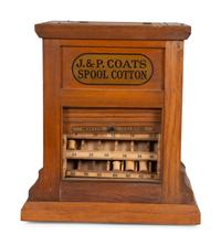 A J. & P. Coats Stenciled Oak Spool Cabinet