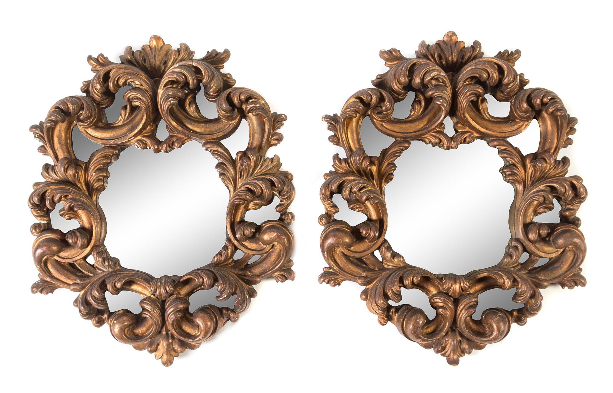 A Pair of Italian Baroque Giltwood Mirrors Height 25 x width 20 inches. — VENICE, 18TH CENTURY