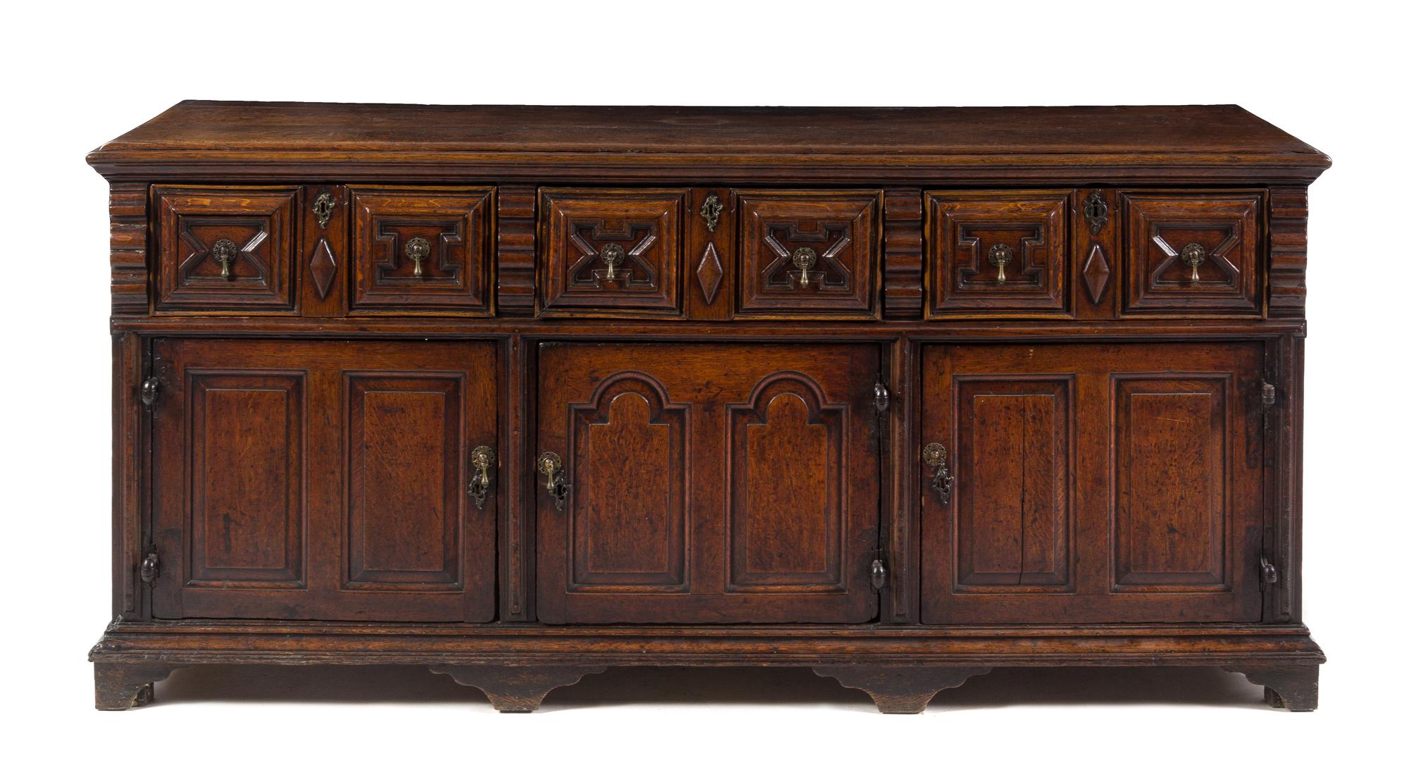 A Charles II Oak Sideboard Height 34 x width 74 x depth 21 1/4 inches. — 17TH CENTURY