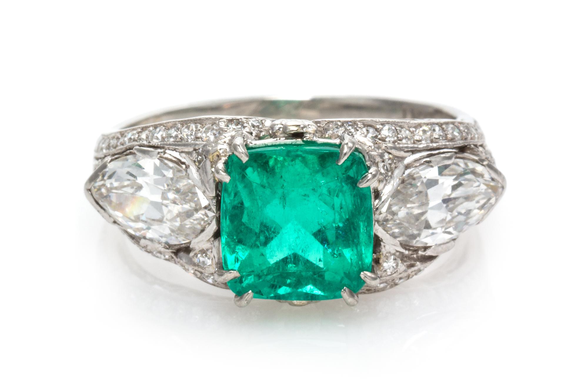 A Platinum, Colombian Emerald and Diamond Ring, 4.40 dwts.