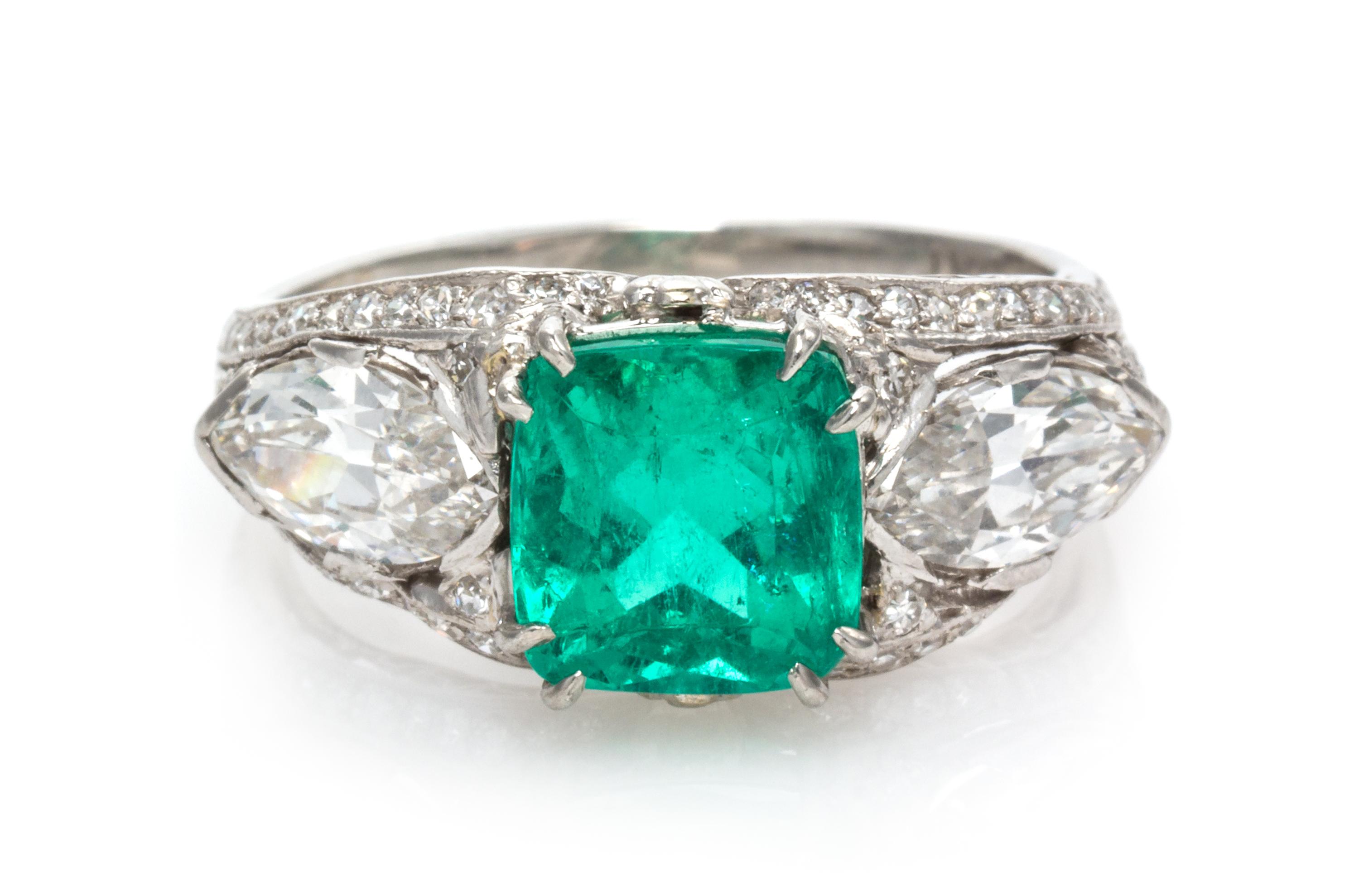 A Platinum, Colombian Emerald and Diamond Ring, 4.40 dwts.