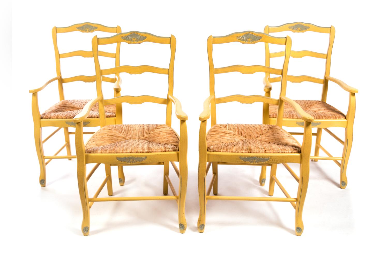 A Set of Four Provincial Style Painted Dining Chairs Height 38 3/8 inches. — 20TH CENTURY
