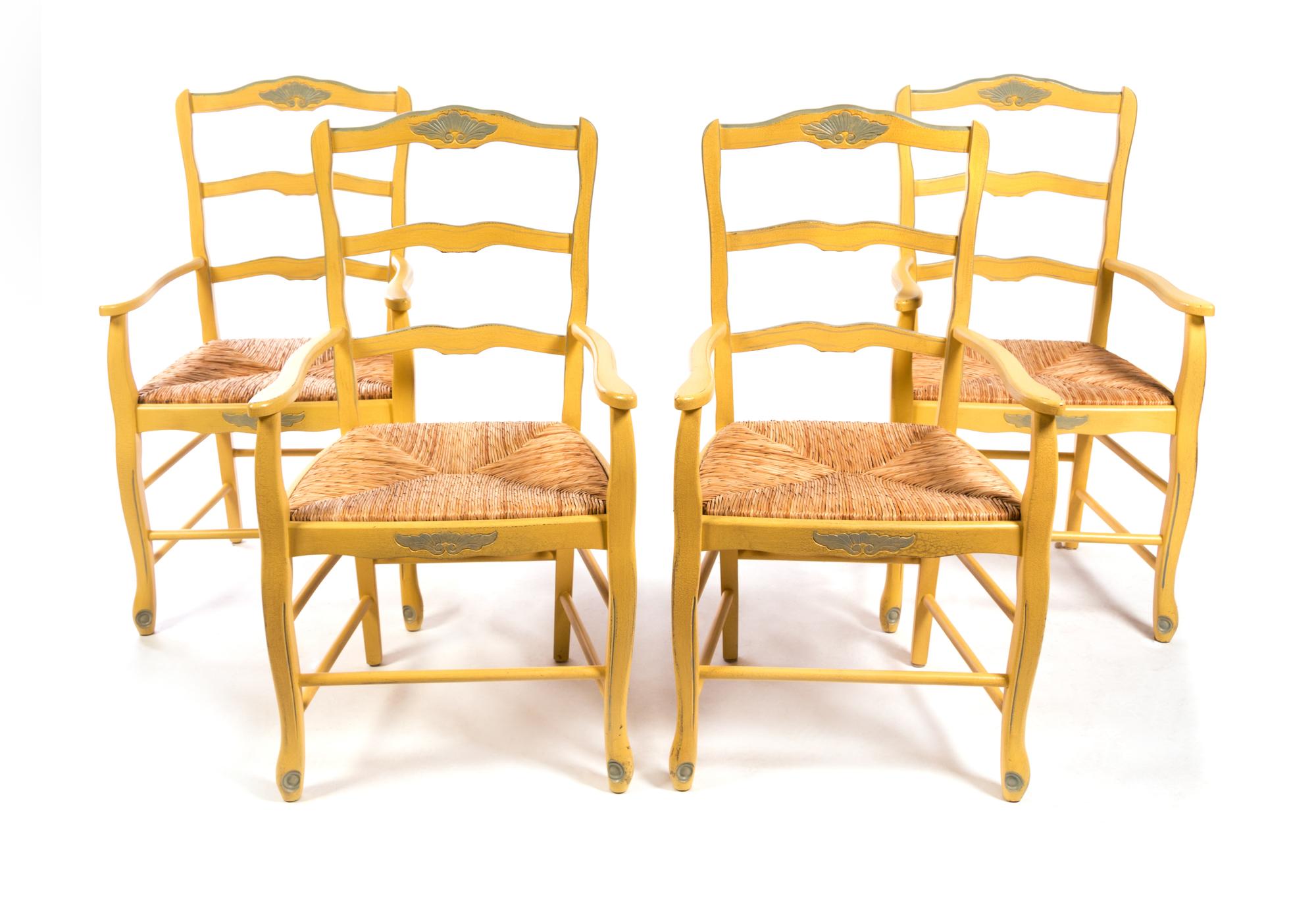 A Set of Four Provincial Style Painted Dining Chairs Height 38 3/8 inches. — 20TH CENTURY