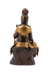 A Chinese Gilt and Patinated Bronze Figure