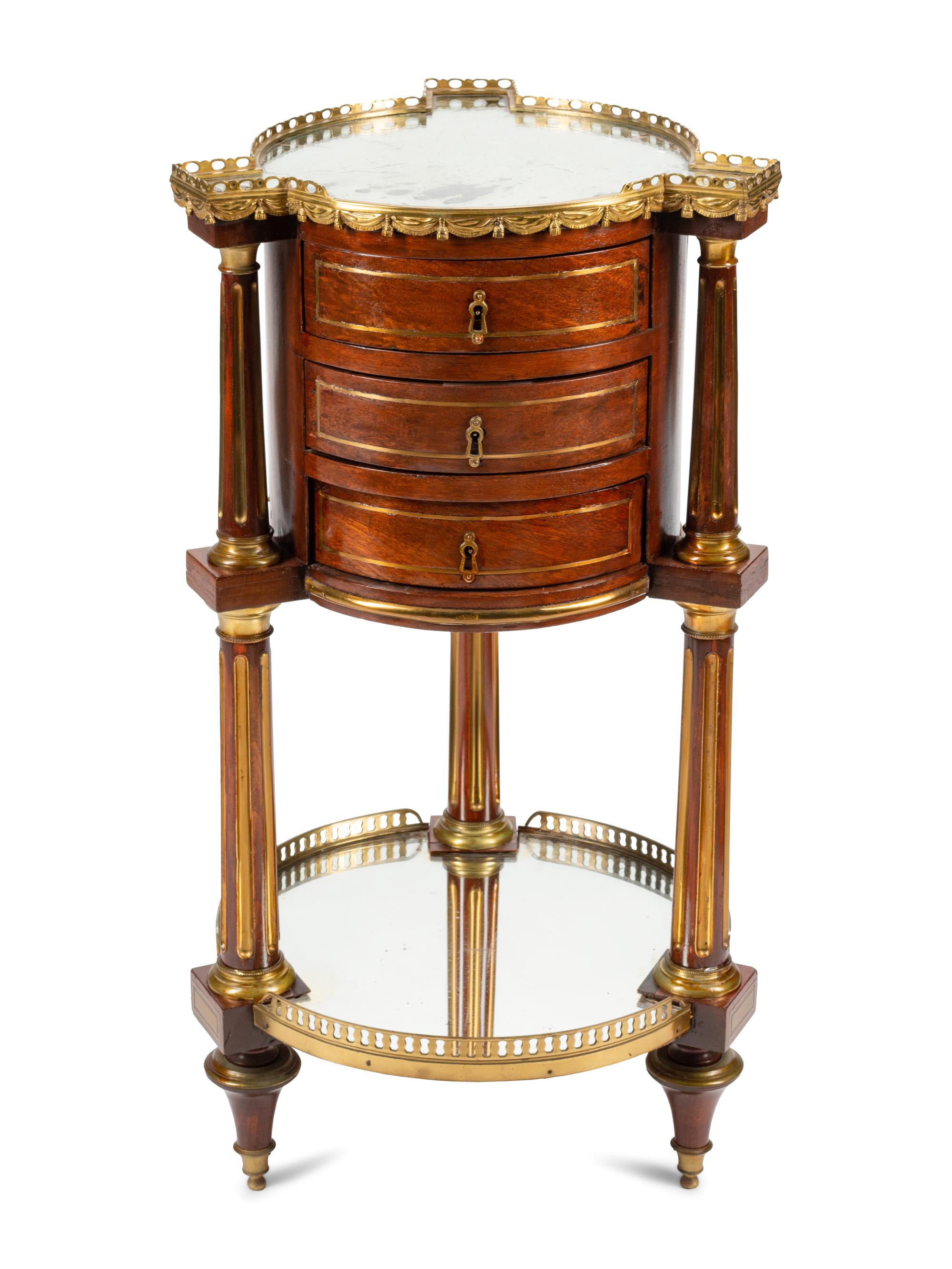 A Louis XVI Brass Inlaid Mahogany Mirror-Top Table en Chiffonier