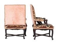 A Pair of Louis XV Style Carved Walnut Needlepoint Upholstered Fauteuils