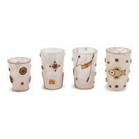 Four Jeweled Rock Crystal and Gilt Filigree Tumblers