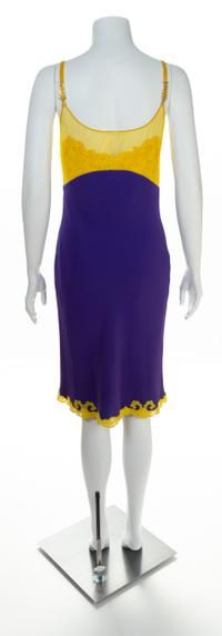 A Gianni Versace Purple and Yellow Lace Slip Dress, Size 42.