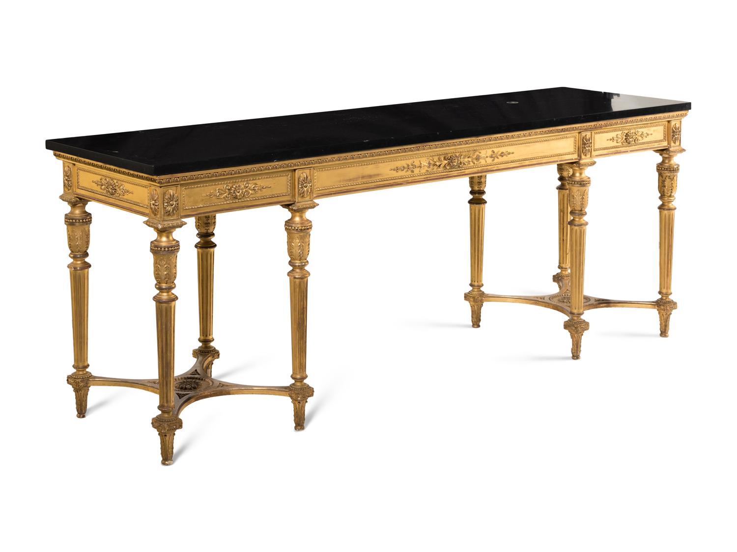 A Louis XVI Style Giltwood Marble-Top Console Table