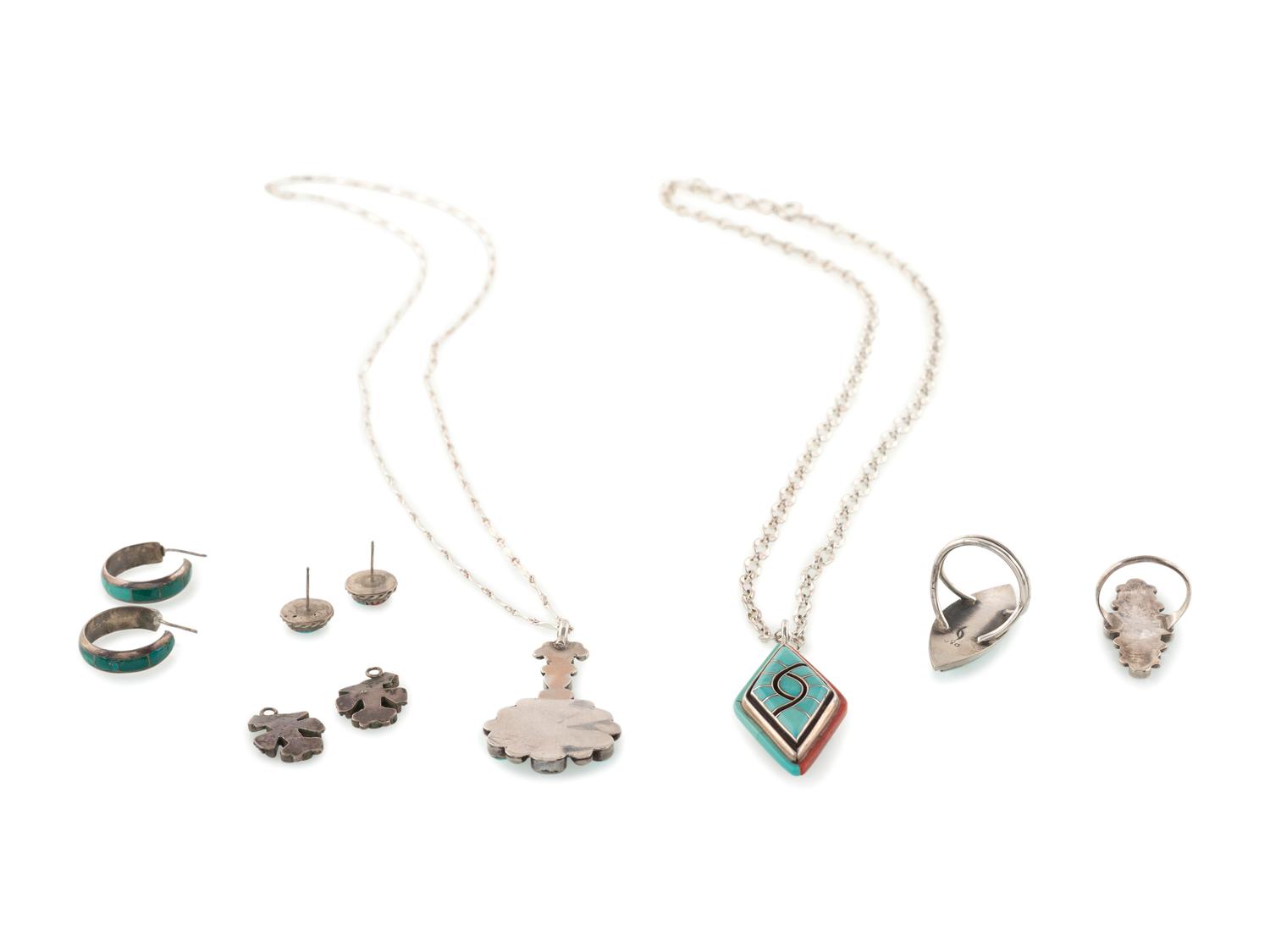 Zuni Silver and Inlay Pendants, Rings, AND Earrings