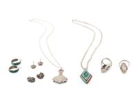 Zuni Silver and Inlay Pendants, Rings, AND Earrings