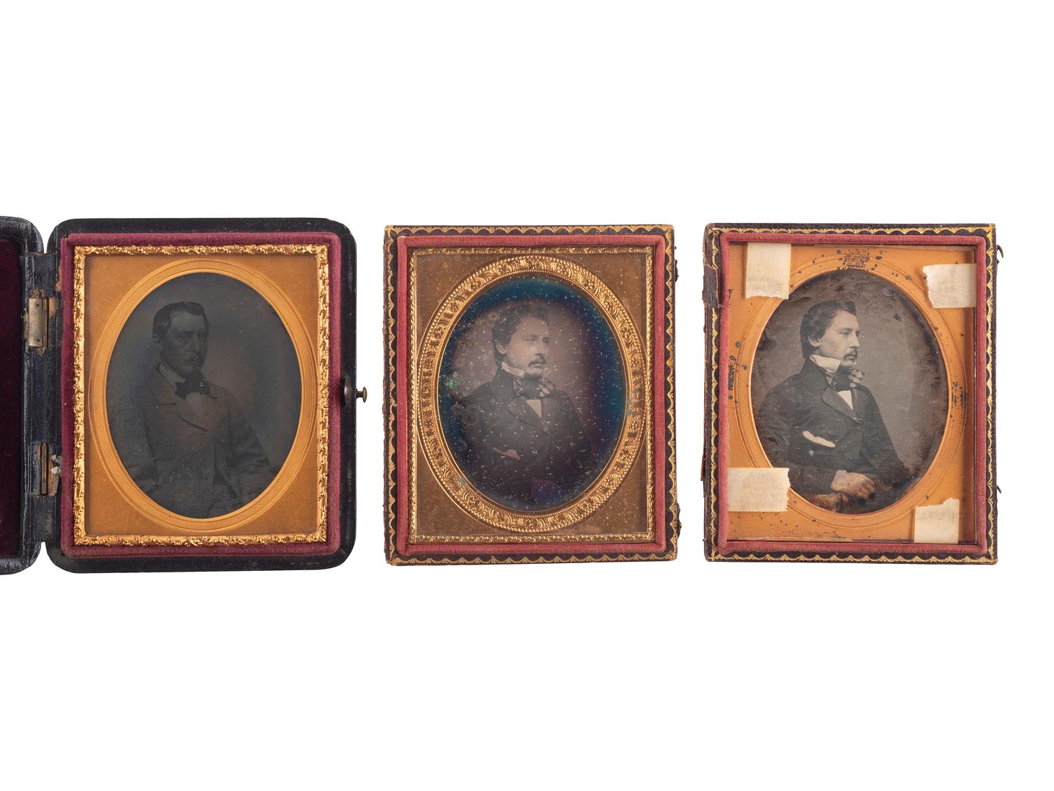 [EARLY PHOTOGRAPHY]. A collection of pairs and trios of cased images featuring the same male and female subjects, including many likely copy images, including: