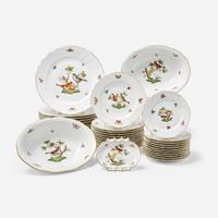 A Herend porcelain part dinner, tea, and coffee service in the "Rothschild Birds" pattern Modern, blue printed factory marks