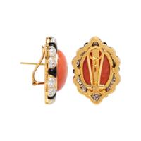 BICOLOR GOLD, CORAL, ENAMEL, AND DIAMOND EARRINGS