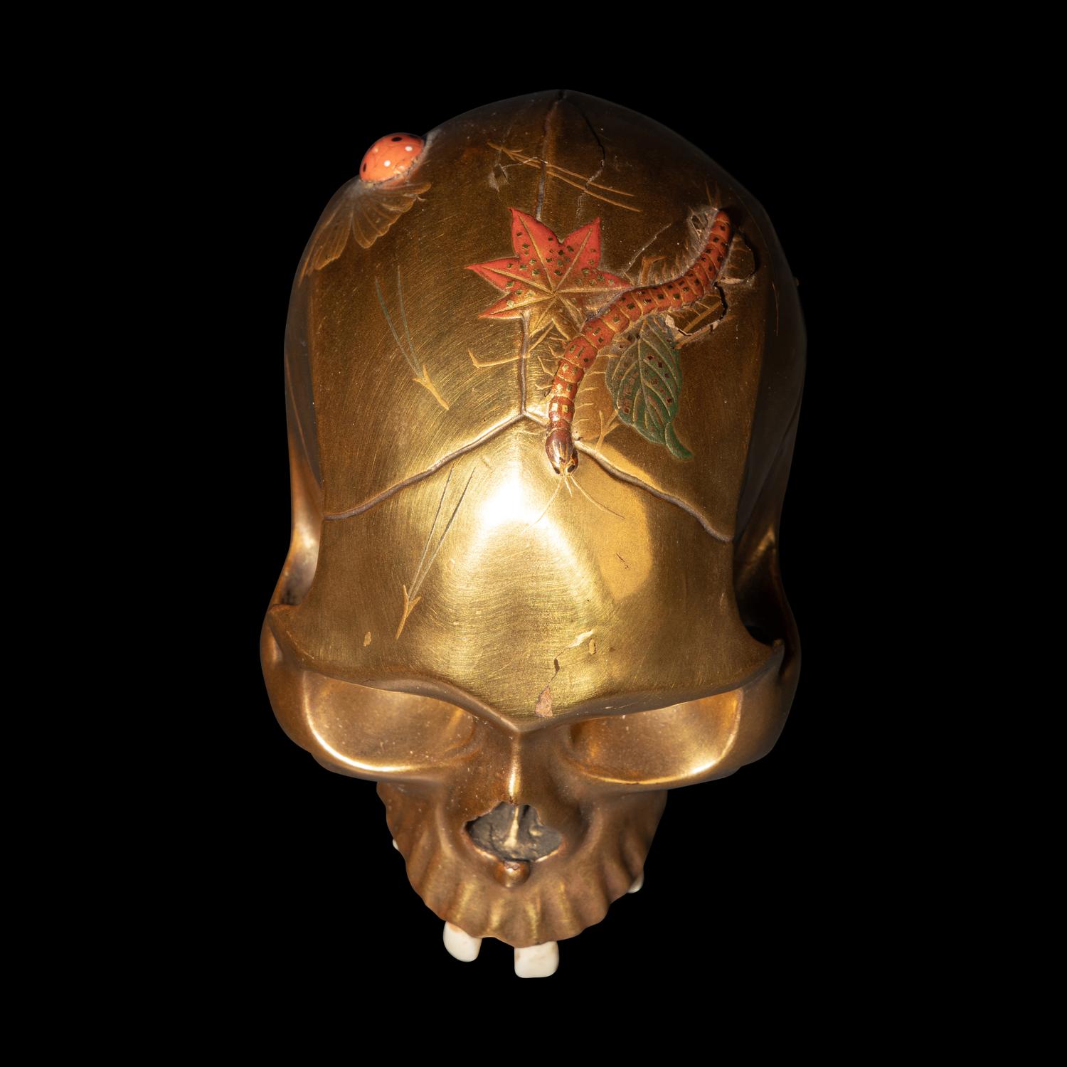 A Japanese Gold Lacquered Skull Okimono, Meiji Period, Meiji Period 日本明治時代 '溪崖'款頭骨式置物