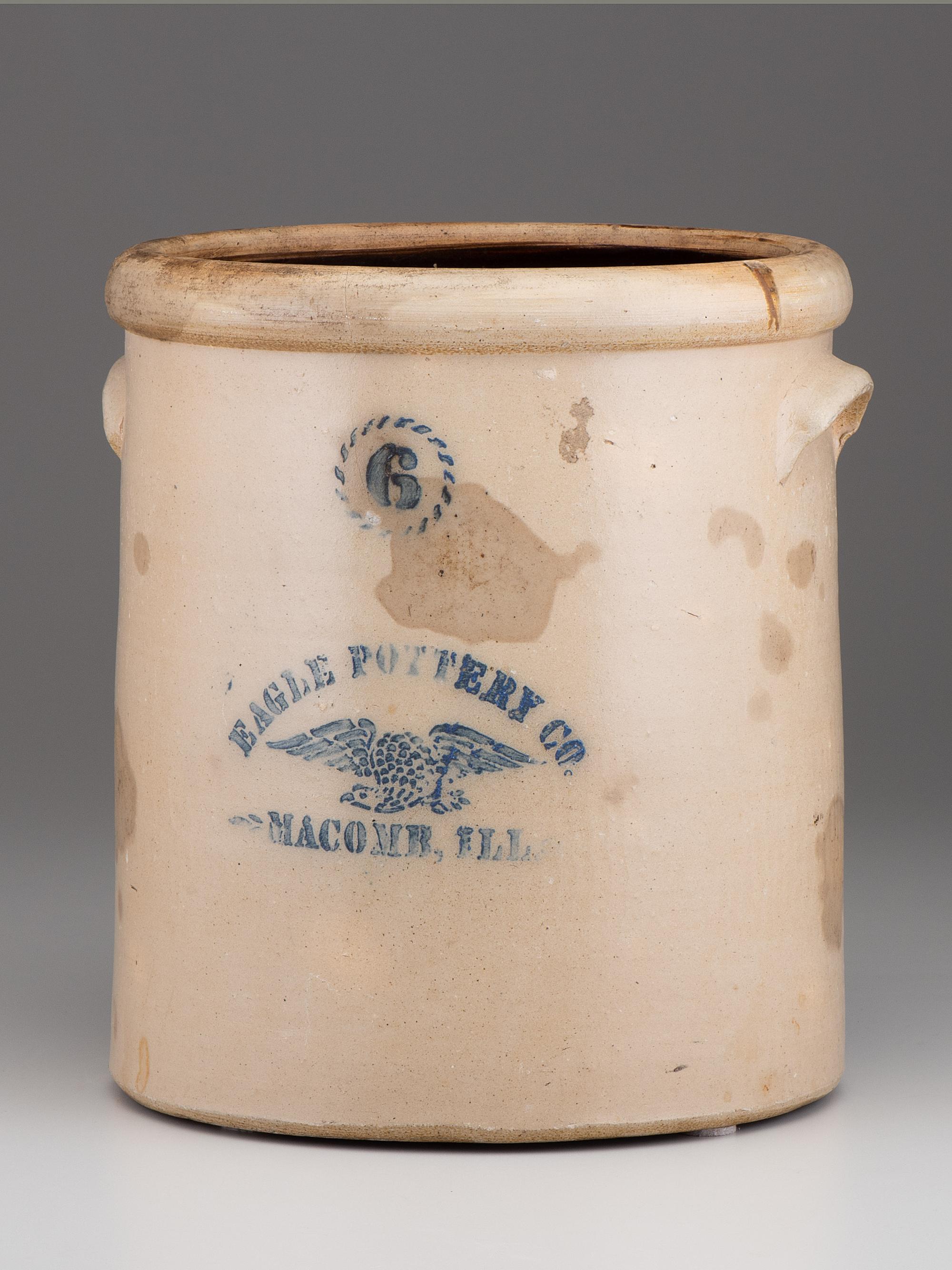 An Eagle Pottery Cobalt Stenciled Six-Gallon Stoneware Crock