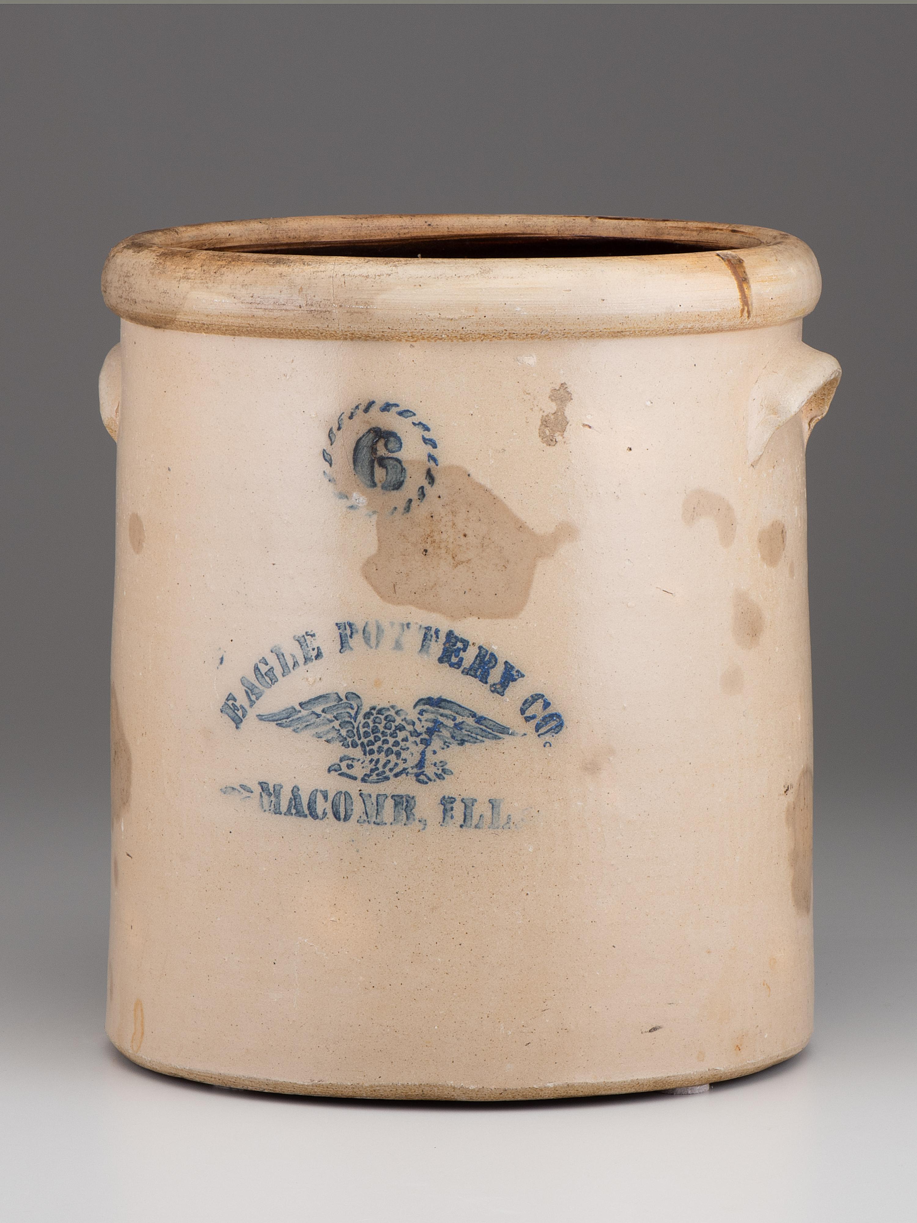 An Eagle Pottery Cobalt Stenciled Six-Gallon Stoneware Crock