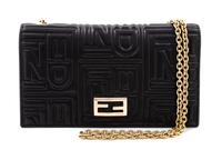 A Fendi Black Monogram Embossed Leather Wallet/Shoulder Bag, 7.5" L x .75" W x 4" H; Chain strap drop: 19".