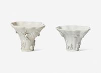 Three Chinese Dehua Porcelain Libation Cups and a Wood Stand