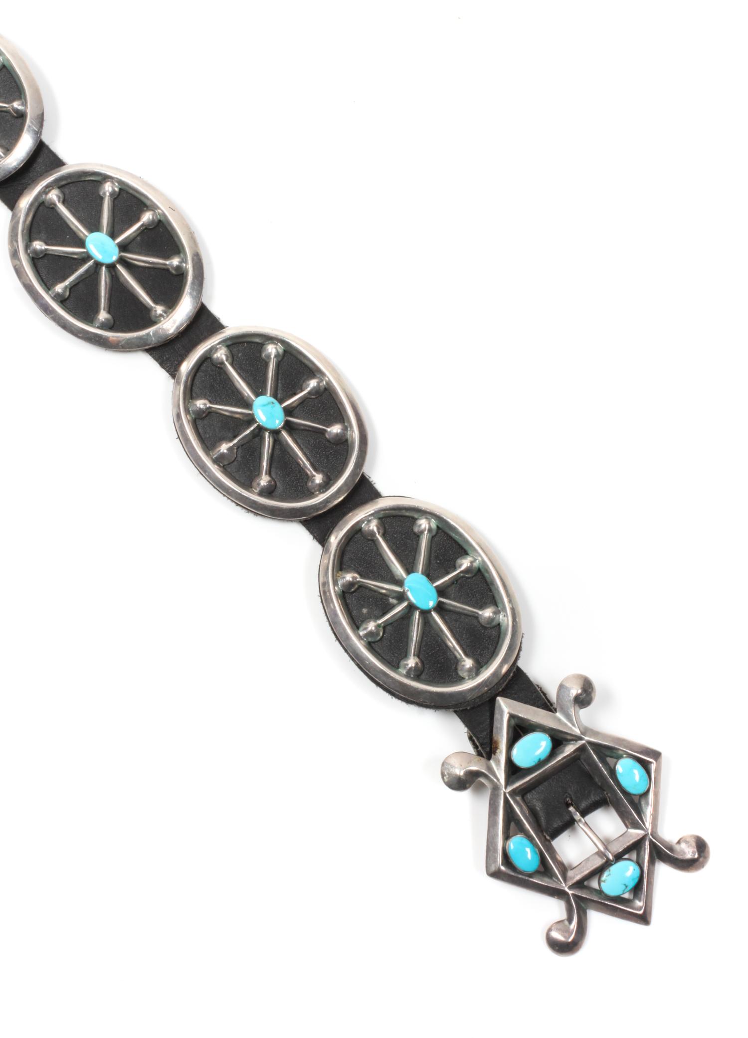 Navajo Silver and Turquoise Concho Belt Length 34 inches