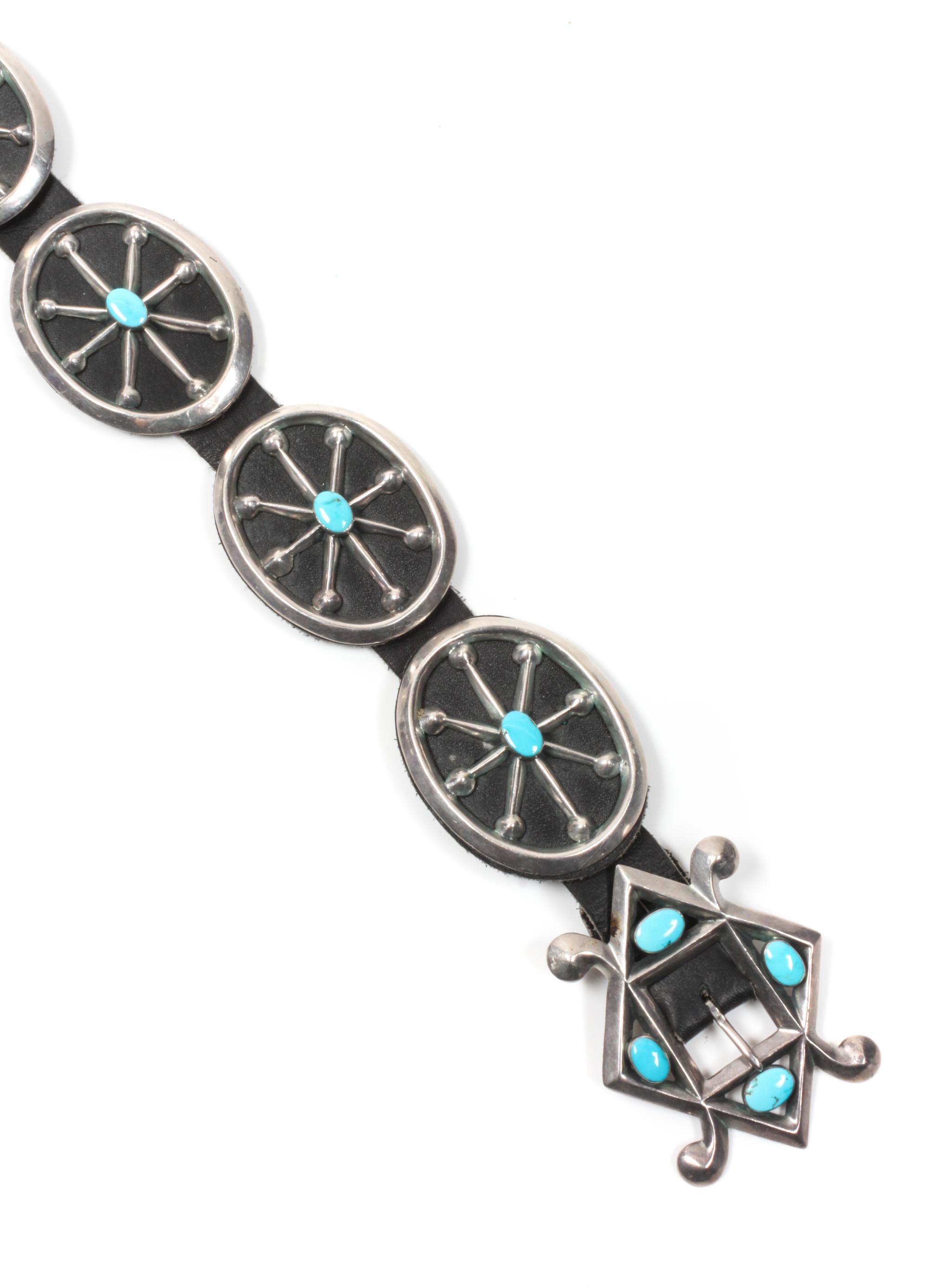 Navajo Silver and Turquoise Concho Belt Length 34 inches
