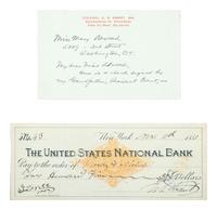 GRANT, Ulysses S. (1822-1885). Personal check signed ("U.S. Grant"). New York, 11 November 1881.