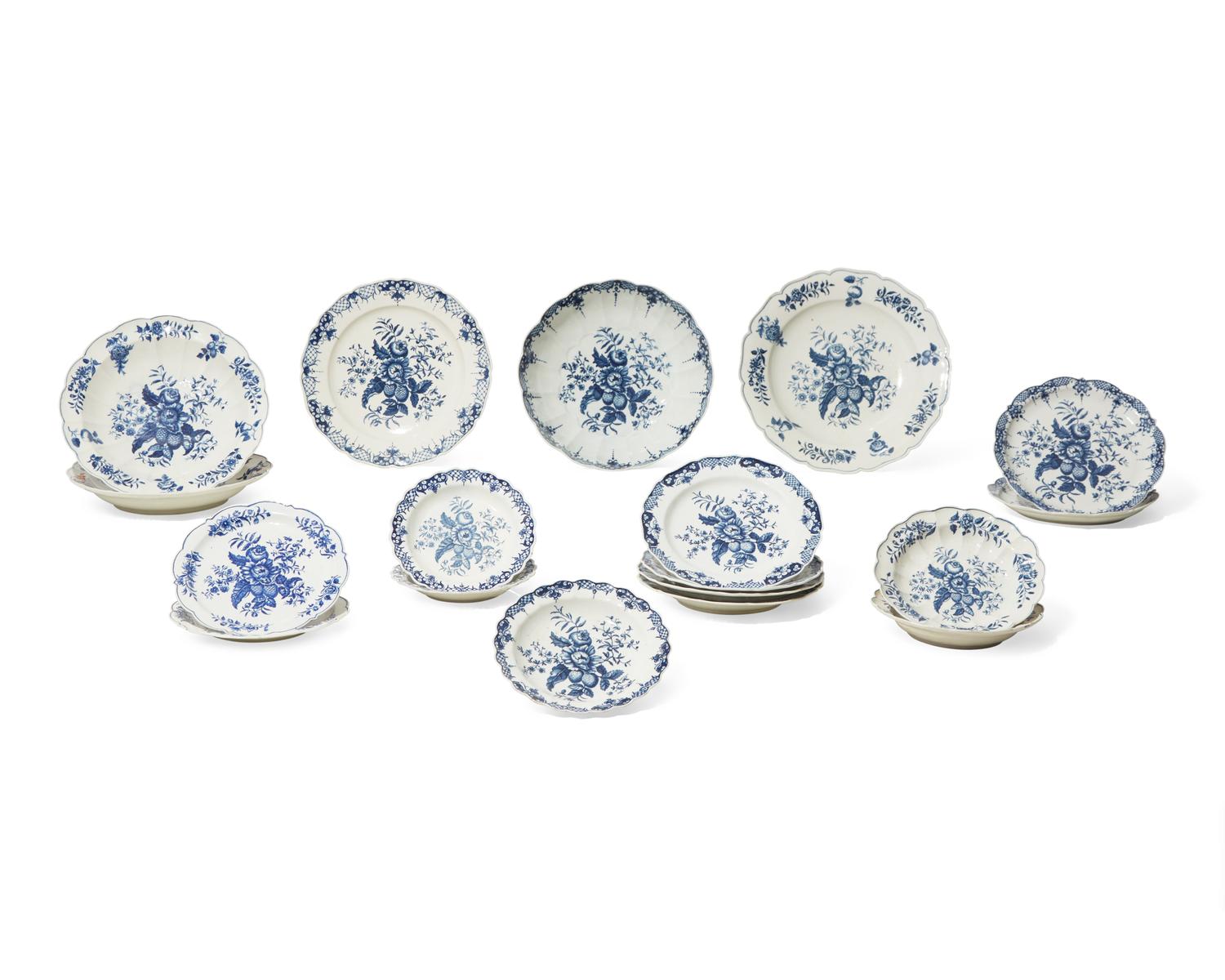 A Collection of Worcester Soft-Paste Porcelain "Pinecone" Table Articles