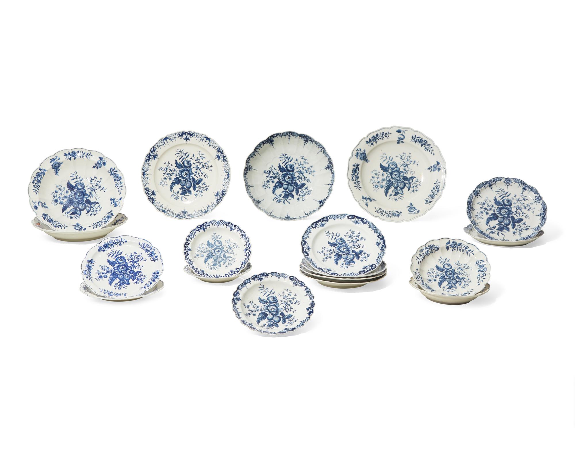 A Collection of Worcester Soft-Paste Porcelain "Pinecone" Table Articles