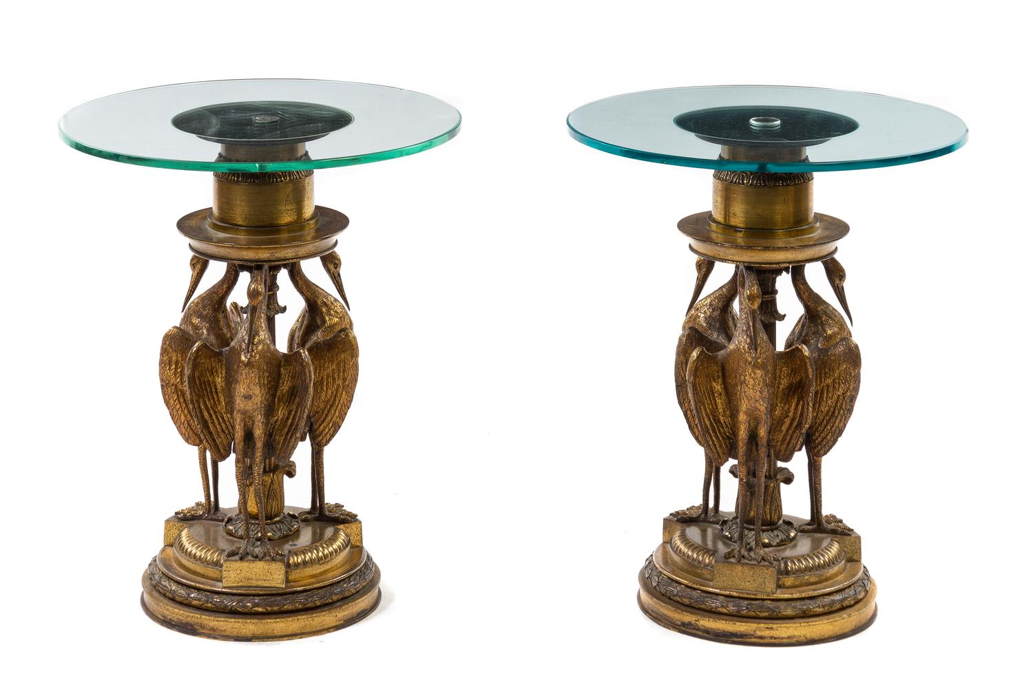 A Pair of Continental Gilt Bronze Pedestals, Height 21 x diameter 18 inches.
